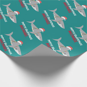Funny Shark Christmas   Name Geschenkpapier