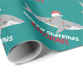 Funny Shark Christmas | Name Geschenkpapier (Rolleneckpunkt)