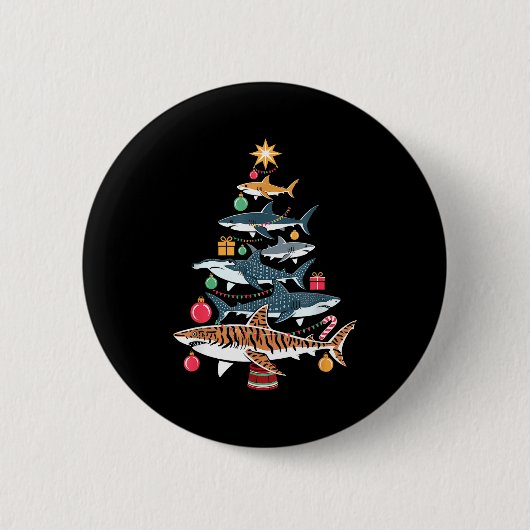 Funny Shark Christmas Tree  Button (Vorderseite)