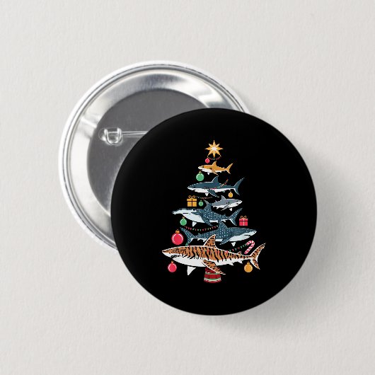 Funny Shark Christmas Tree  Button (Vorne & Hinten)