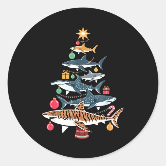 Funny Shark Christmas Tree  Runder Aufkleber (Vorderseite)