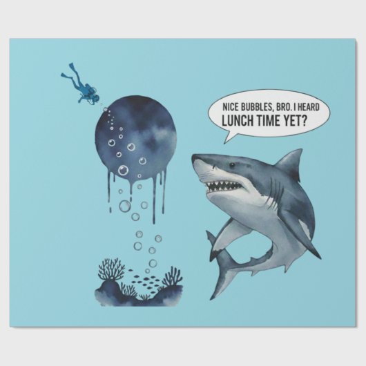 Funny shark diver lunch time nice bubbles bro geschenkpapier (Flach)