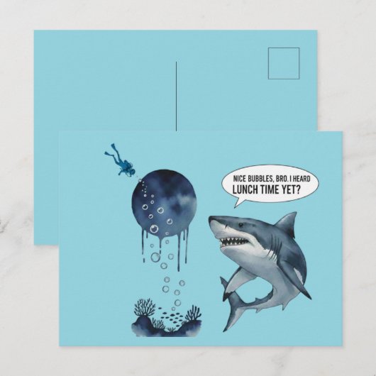 Funny shark diver lunch time nice bubbles bro postkarte (Vorne/Hinten)