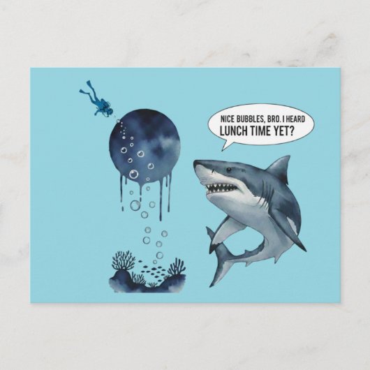 Funny shark diver lunch time nice bubbles bro postkarte (Vorderseite)