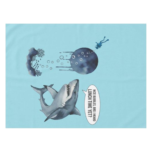 Funny shark diver lunch time :nice bubbles bro tischdecke (Vorderseite (Horizontal))