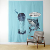 Funny shark diver lunch time nice bubbles bro wandteppich (Beispiel)