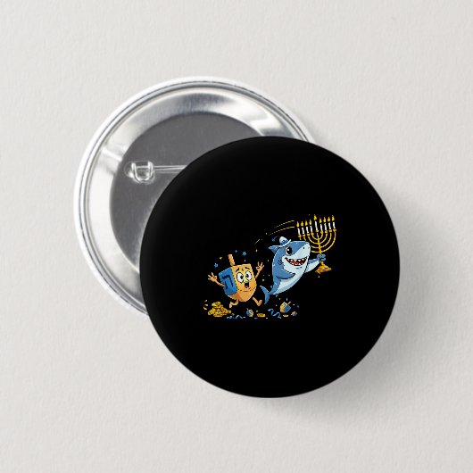 Funny Shark Dreidel Menorah Hanukkah Kids Womens M Button (Vorne & Hinten)