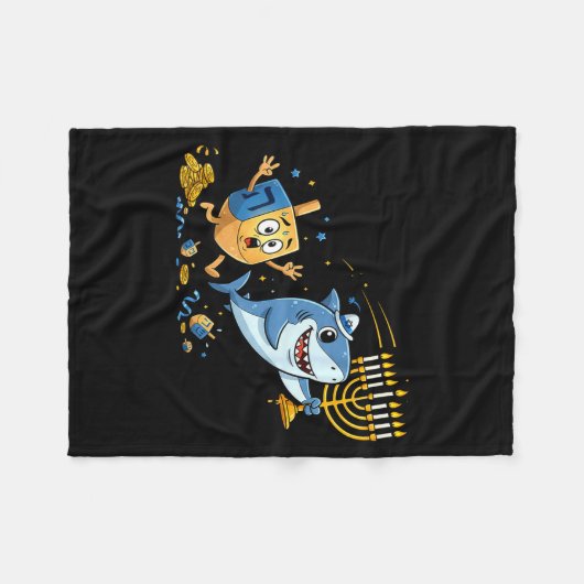 Funny Shark Dreidel Menorah Hanukkah Kids Womens M Fleecedecke (Vorderseite (Horizontal))