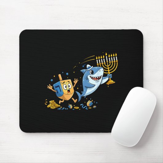 Funny Shark Dreidel Menorah Hanukkah Kids Womens M Mousepad (Mit Mouse)