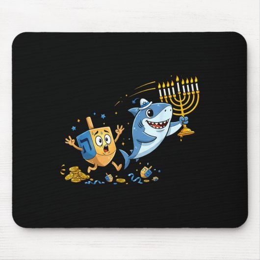 Funny Shark Dreidel Menorah Hanukkah Kids Womens M Mousepad (Vorne)