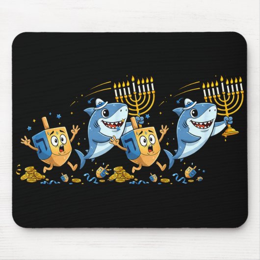Funny Shark Dreidel Menorah Hanukkah Kids Womens M Mousepad (Vorne)