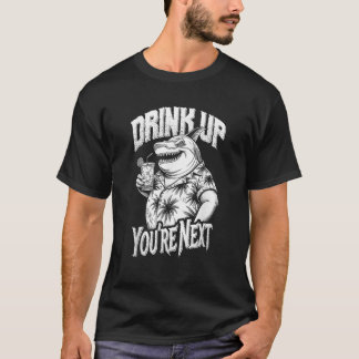 Funny Shark Drink Up Summerween Beach Cocktail Sum T-Shirt