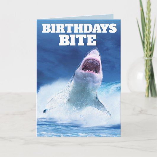 FUNNY SHARK GEBURTSTAGSKARTEN BIRTHDAYS BITE KARTE (Vorderseite)