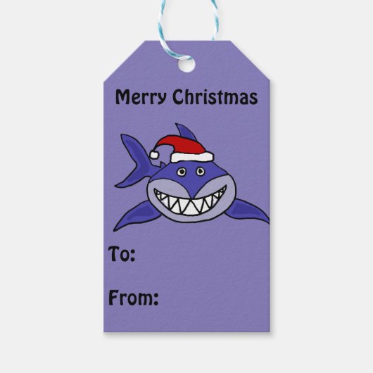 Funny Shark in der Weihnachtsmannmütze Weihnachtsg Geschenkanhänger (Vorderseite)