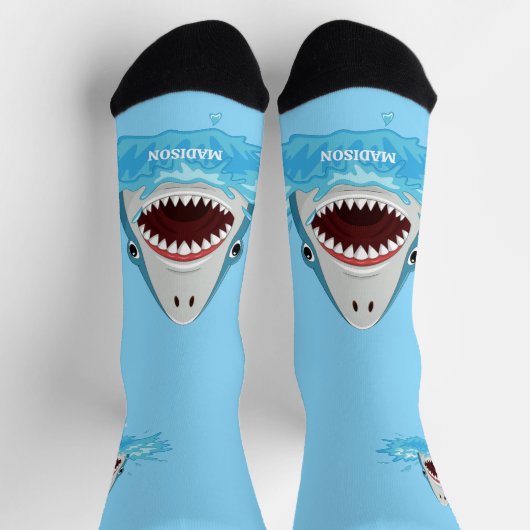 Funny Shark Individuelle Name Socken (Oben)