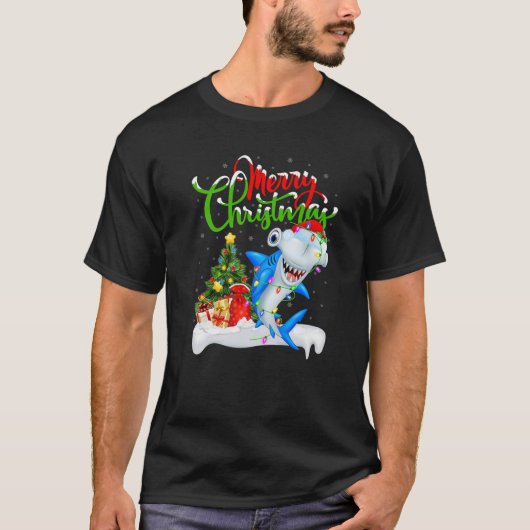 Funny Shark Lover Xmas Lighting Hammerhead Shark C T-Shirt (Vorderseite)