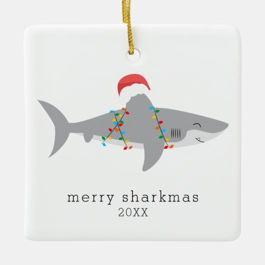 Funny Shark Merry Sharkmas Foto Keramikornament (Vorderseite)