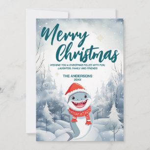 Funny Shark Merry Xmas Baum Schnee Feier Feiertagskarte
