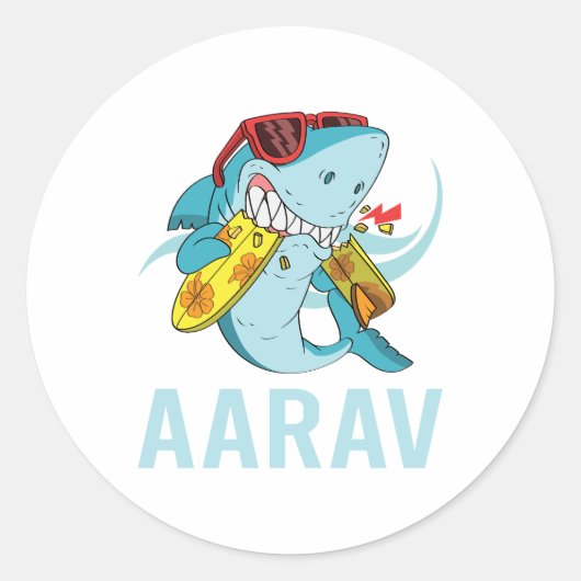 Funny Shark - Name Aarav Runder Aufkleber (Vorderseite)