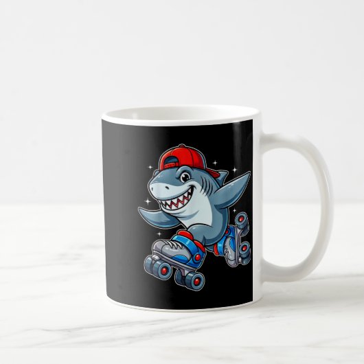 Funny Shark On Roller Skates Cute Cool Skater Anim Kaffeetasse (Rechts)