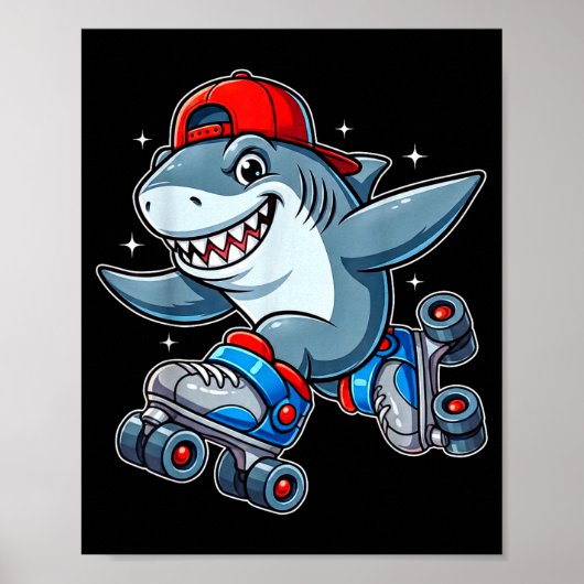 Funny Shark On Roller Skates Cute Cool Skater Anim Poster (Vorne)