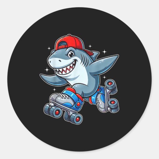 Funny Shark On Roller Skates Cute Cool Skater Anim Runder Aufkleber (Vorderseite)