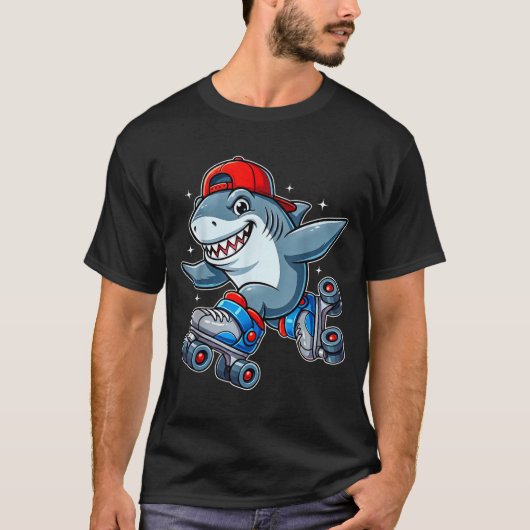 Funny Shark On Roller Skates Cute Cool Skater Anim T-Shirt (Vorderseite)