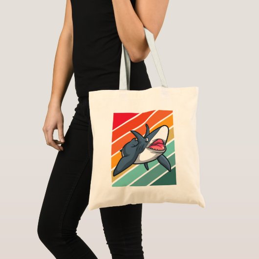 Funny Shark Retro Sunset Vacation Tote Beutel Tragetasche (Vorderseite (Produkt))