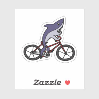 Funny Shark Riding Bicycle Cartoon Aufkleber