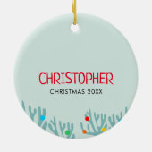 Funny Shark Round Ornament mit Namen (Hinten)