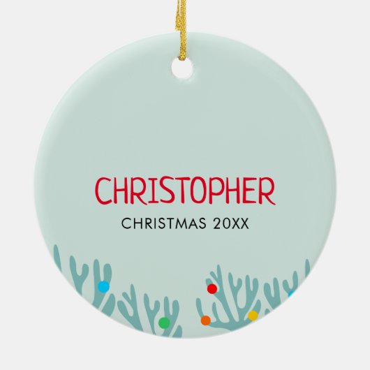 Funny Shark Round Ornament mit Namen (Hinten)