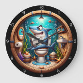 Funny Shark Toilet Große Wanduhr (Vorderseite)