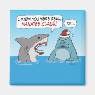 Funny Shark und Manatee Claus Christmas Magnet