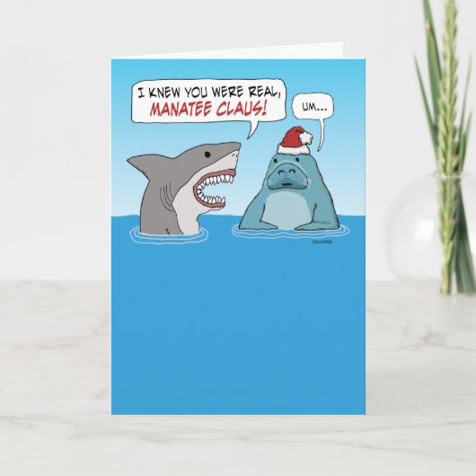 Funny Shark und Manatee Claus Weihnachten Karte (Vorderseite)