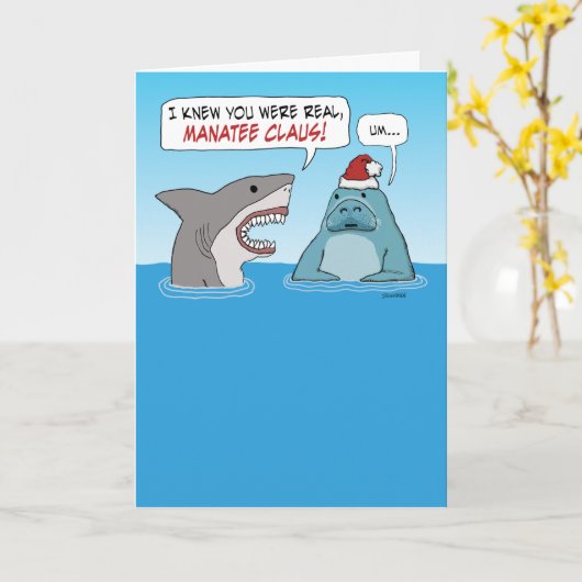 Funny Shark und Manatee Claus Weihnachten Karte (Gelbe Blume)