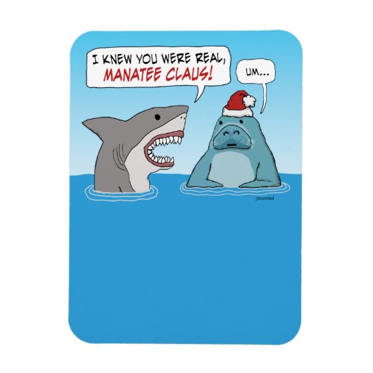 Funny Shark und Manatee Claus Weihnachten Magnet (Vertikal)