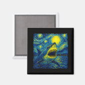 Funny Shark - Van Gogh Style - Starry Night Magnet (Vorderseite/Rückseite)
