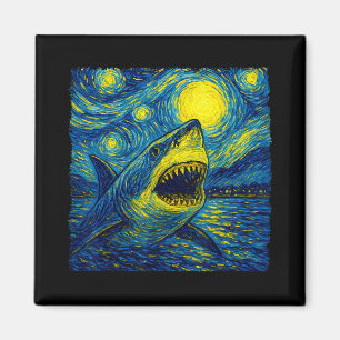 Funny Shark - Van Gogh Style - Starry Night Magnet
