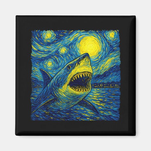 Funny Shark - Van Gogh Style - Starry Night Magnet (Vorne)