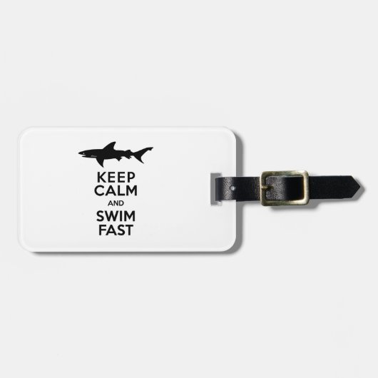 Funny Shark Warning - Behalten Ruhe und Swim Fast Gepäckanhänger (Vorderseite horizontal)