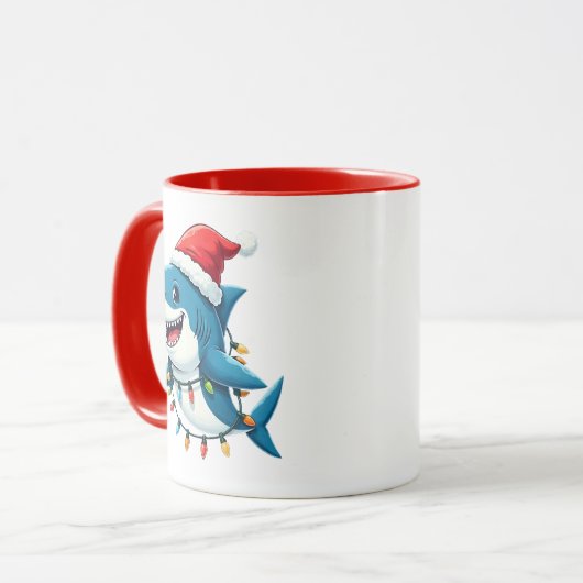 Funny Shark Wearing Santa Christmas Hat  Tasse (Vorderseite Links)