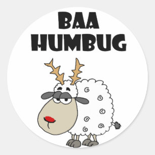 Funny Sheep Bah Humbug Christmas Puff Cartoon Runder Aufkleber