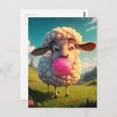 Funny Sheep Chewing Pink Bubble Gum Postkarte (Vorne/Hinten)