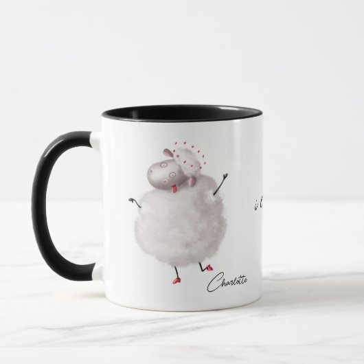 Funny Sheep I Liebe Ewe Herz Personalisierter Name Tasse (Links)