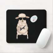 Funny Sheep Lamb Wear Sungles Playing Badminton Mousepad (Mit Mouse)