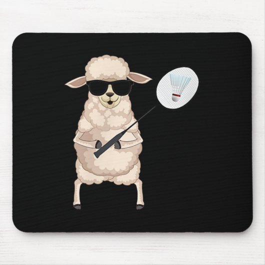 Funny Sheep Lamb Wear Sungles Playing Badminton Mousepad (Vorne)