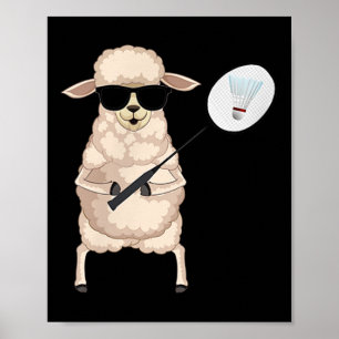 Funny Sheep Lamb Wear Sungles Playing Badminton Poster