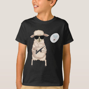 Funny Sheep Lamb Wear Sungles Playing Badminton T-Shirt