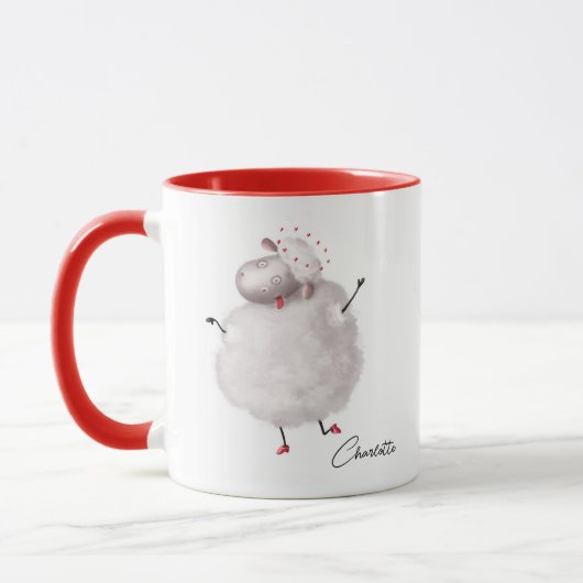 Funny Sheep Liebe Herz Personalisierter Name Tasse (Links)