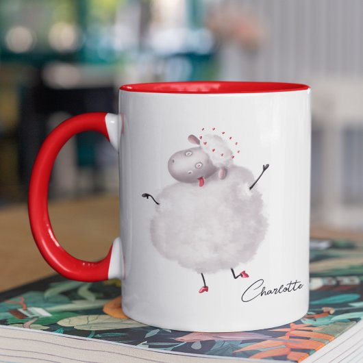 Funny Sheep Liebe Herz Personalisierter Name Tasse